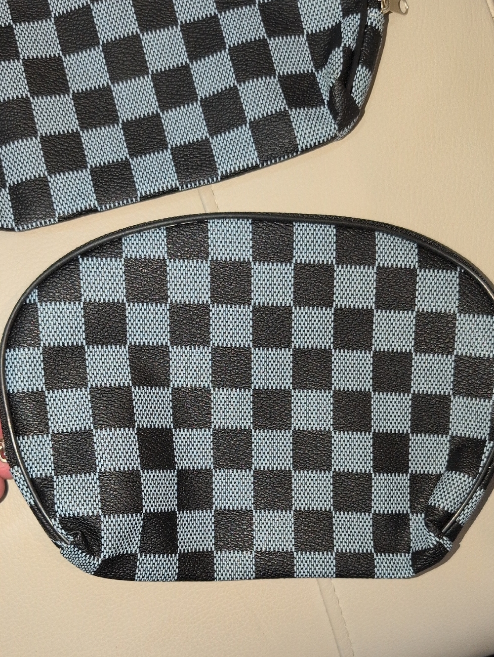 Checkered Black and Gray Cosmetic Pouch - Vegan